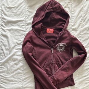 VINTAGE JUICY Maroon Zip-Up Hoodie with Hood